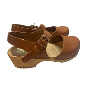 MIA Swedish Abba Clogs Brown Leather Round Toe Platform Block Heel Sz EU38/US7.5